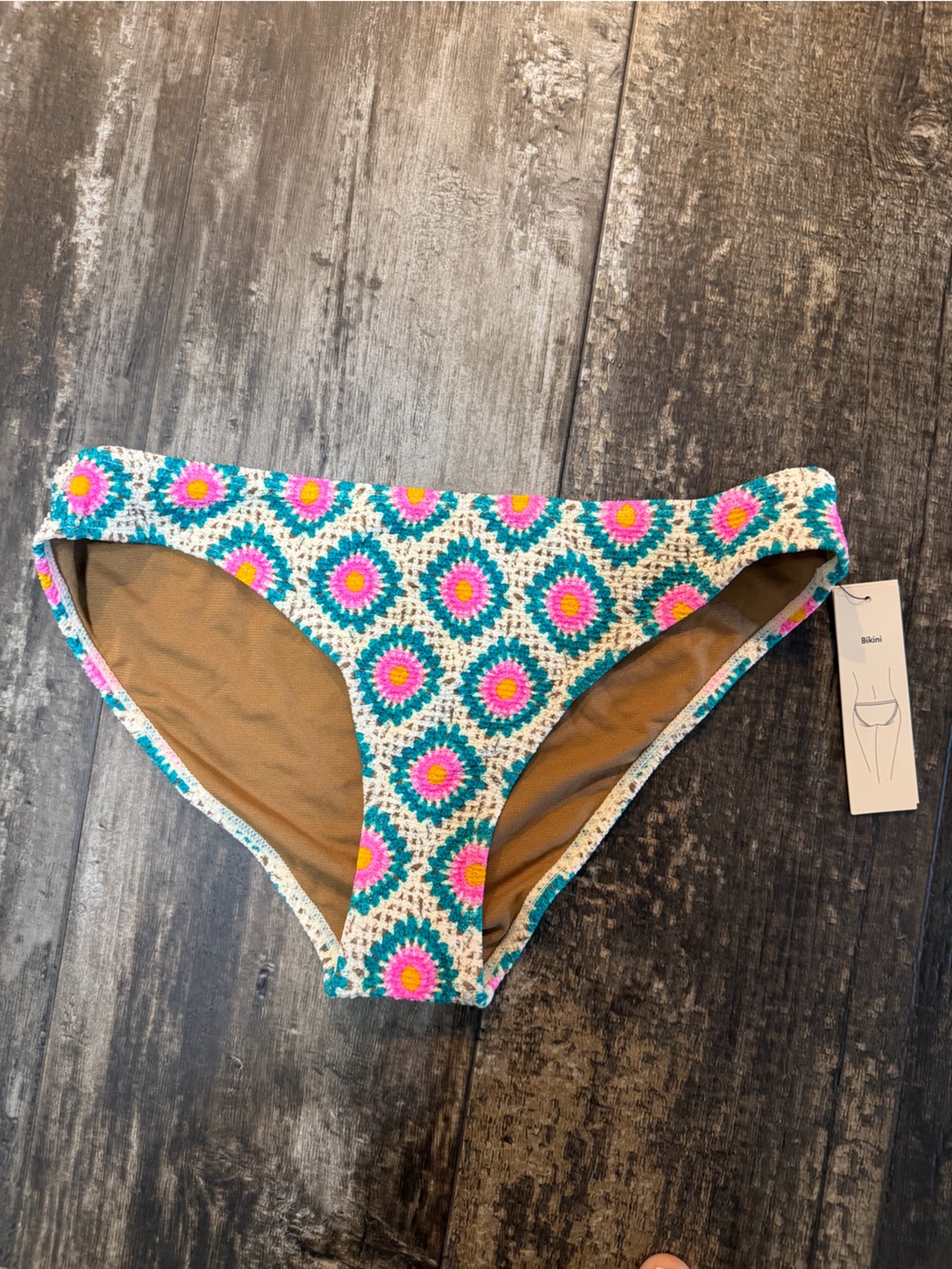 No Boundaries Teal Floral Geometric Bikini Set with Pink and Yellow Accents - Picture 3 of 3